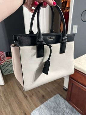 kate spade Black and Cream Structured Satchel with Top Handles